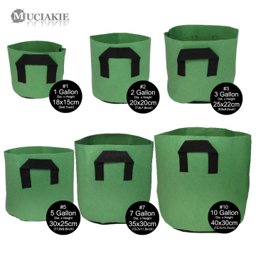 MUCIAKIE 1-10 Gallon Green Heavy Duty Thickened Nonwoven Grow Bags with Handles Root Pouch Durable Reusable Planting Growing Bag