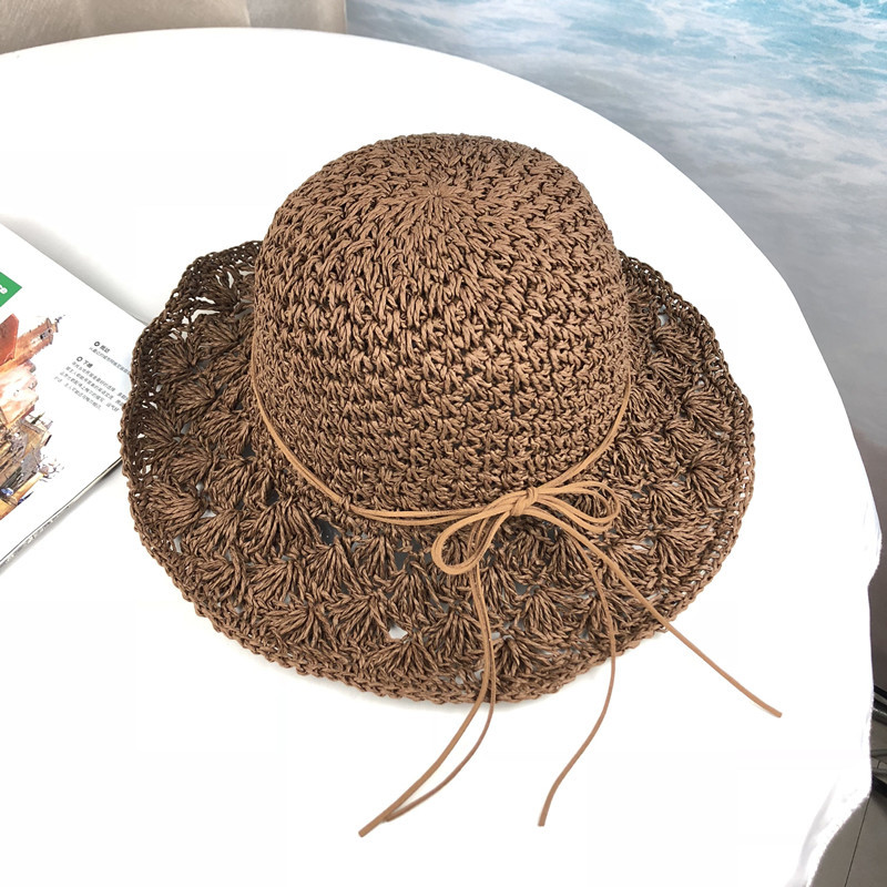 2019 women's Bowknot Foldable Summer Sun Hats Floppy Beach Wide Brim Straw Hat for Travel