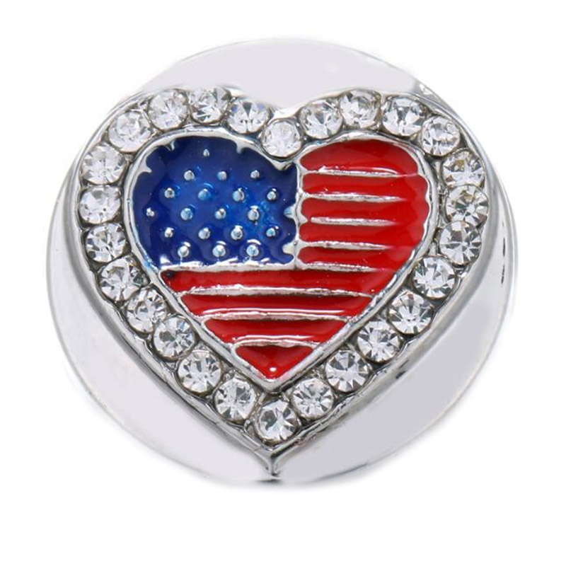 5pcs/lot New Snap Jewelry Rhinestone American flag 18MM Snap Buttons Vintage Alloy Snap fit Snap Bracelet