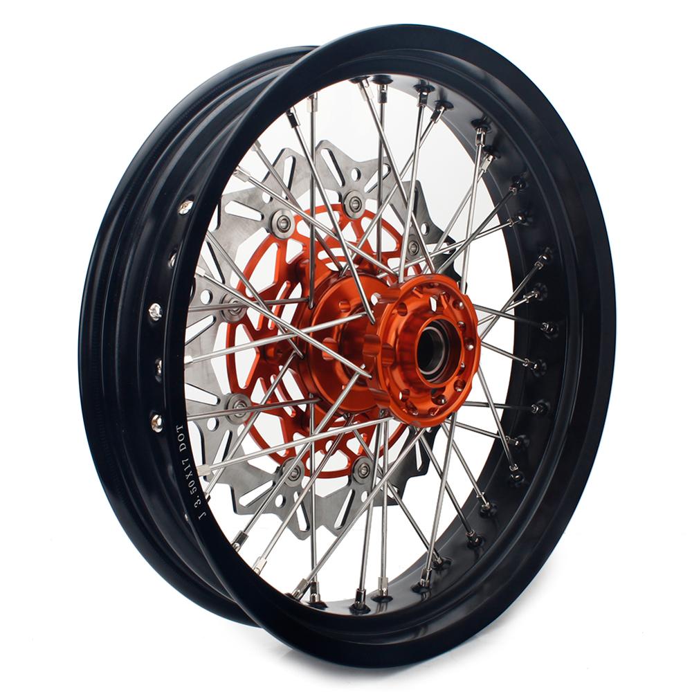 BIKINGBOY 3.5/4.25/4.5/5.0 17" Supermoto Front Rear Wheels Rims Hubs Spacers Discs For KTM 200 250 450 525 540 SX SXS SX-F SXS-F