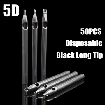 50PCS Black Tattoo Long Tips 5DT Disposable Plastic Long Tattoo Tips Nozzle Tube 5D For Tattoo Supplies Free Shipping