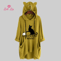 Lick Lip Large Size 4XL 5XL Cat Printing Nightie Long Sleeves Pocket Hooded Nightgown Cute Loose Comfortable Homewear SWA10116-4