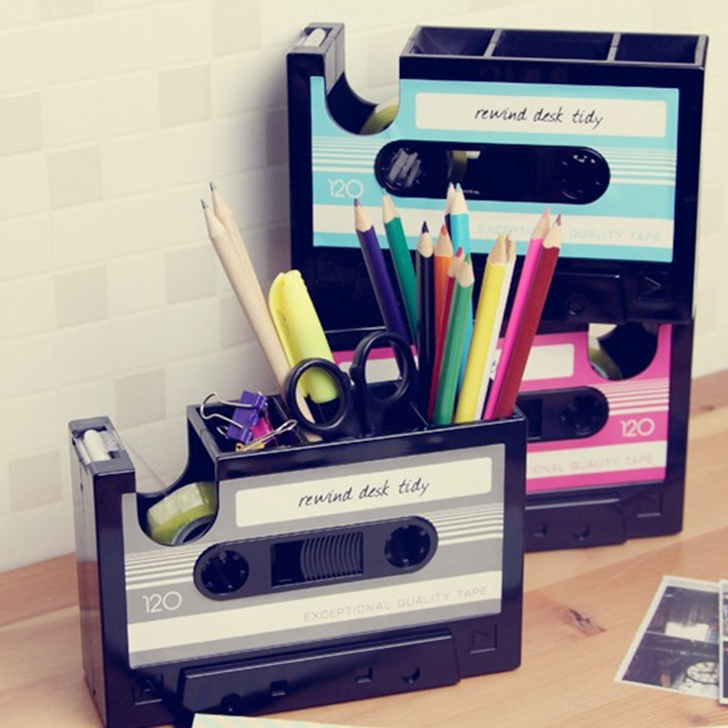 Cassette Tape Dispenser Pen Holder Vase Pencil Pot Stationery Desk Tidy Container Office Stationery Supplier Gift(black)