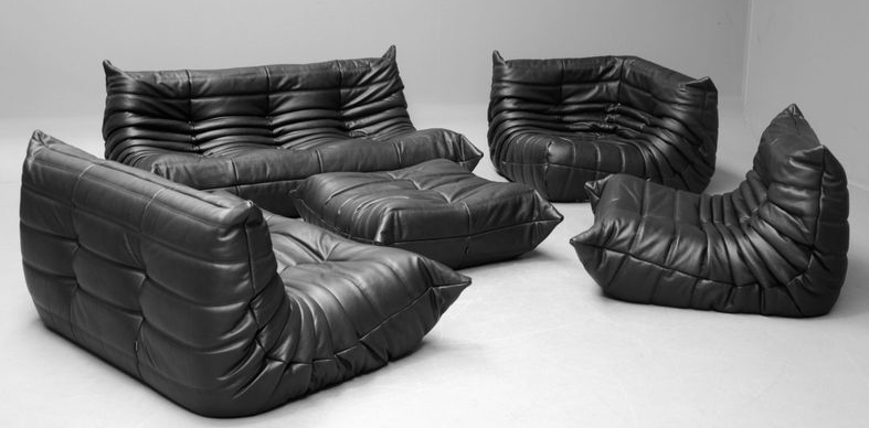 A Series Of Black Full Grain Leather Togo Sofa Set By Yadea