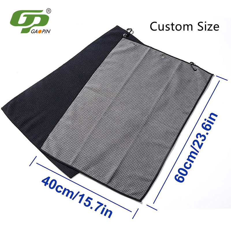 Custom Logo Tri-folding Embroidery Waffle Golf Towel Soft Quick Dry Lightweight Microfiber GAOPIN Brand for Golf Clubs Balls5