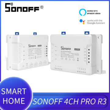 Sonoff 4CHR3/4CH Pro R3 4-Way Smart Switch RF Control Wifi Light Switch Inching Interlock Self-locking WiFi Switch Smart Home