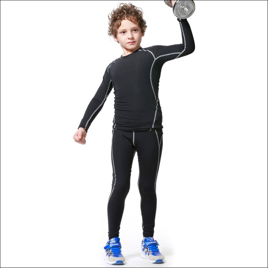 New Kids Compression Running Set Pants Shirts Youth Boys Quick Dry Football Soccer Basketball Sport Skinny Tights Leggings