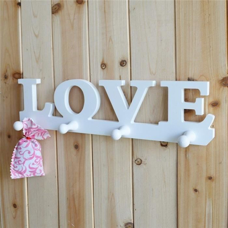 Wooden LOVE Hanger 4 Hooks On The Wall Bathroom Door Hanger Hooks For Key Clothes Bag Holder