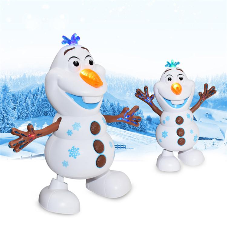 Yiwa 2021 Dancing Snowman Olaf Robot With 5 Music Led Music Flashlight Electric Action Figure Model Kids Toy Christmas Gift