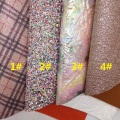 Mixed Colors Chunky Glitter leather Tartan Printed Glitter Faux Leather Fabric For Bow A4 21x29CM Twinkling Ming KM106