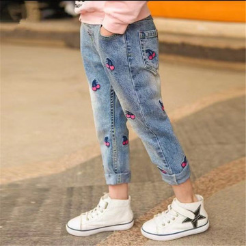 Big Girls Jeans Kids Pants Children Trousers Korean Kids Clothes Jeans Pants Teenage Cherry Denim Pants 4 5 7 9 11 13 Year Old