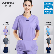 ANNO Elasticity Cotton Spandex Body Nurse Uniform Female Scrubs Suit Dental Hospital Set Work Wear Short/Long Sleeves Clothing