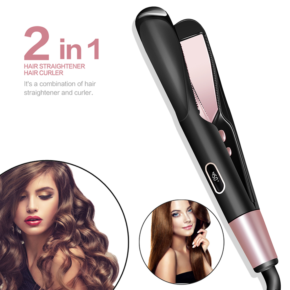 Professional Hair Straighteners 2 in 1 Hair Straightener and Curler Flat Iron Ceramic Coated Plates Curling Irons Hair Waver