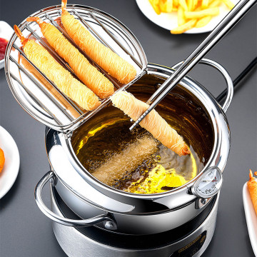 Household Kitchen Deep Frying Pot Thermometre Tempura Fryer Pan Temperature Control Fried Chicken Pot Cooking Tools#G30