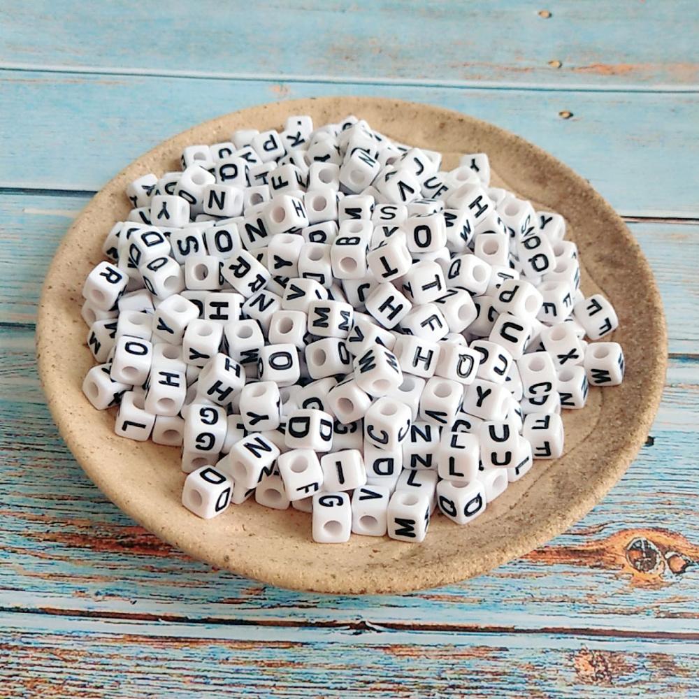 Single Initial O Printing Acrylic Beads Cube 8*8MM Jewelry Plastic Alphabet Beads Square Lucite Knit Bracelet Beads