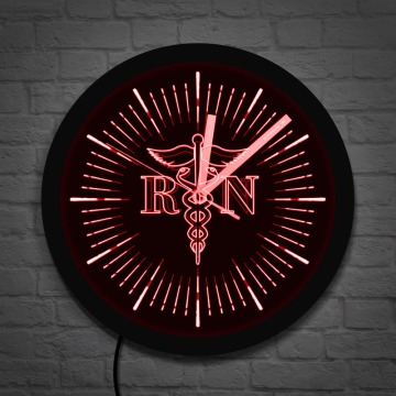 Registered Nurse Caduceus Logo Luminous Wall Clock RN Nursing and Medical Neon Sign Wall Clock Vintage Design Illuminated Watch