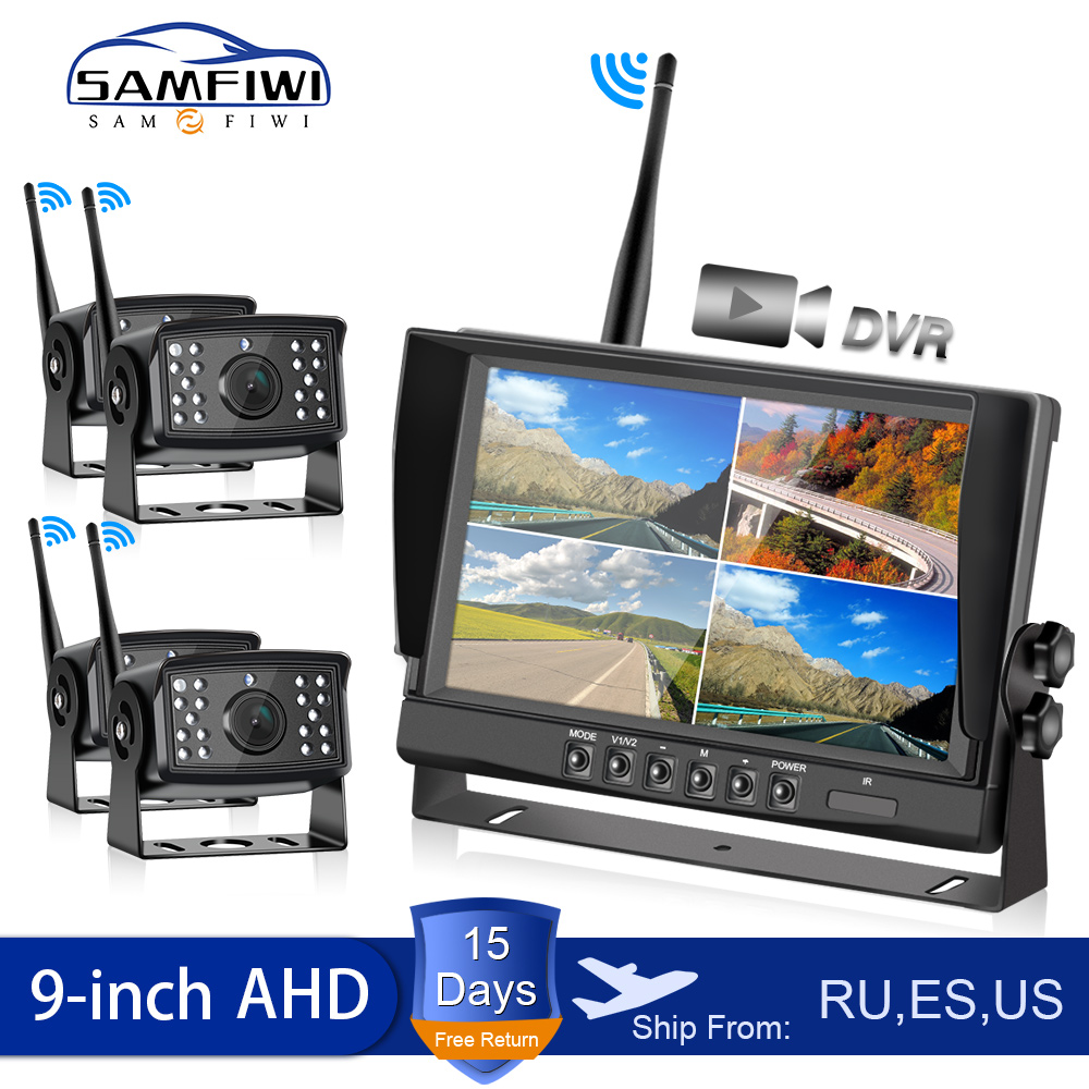 AHD 9 inch Wireless Car Monitor 4ch Quad DVR Dash Monitors Display IPS Screen Video Recorder Truck Wifi Backup Vehicle Camera