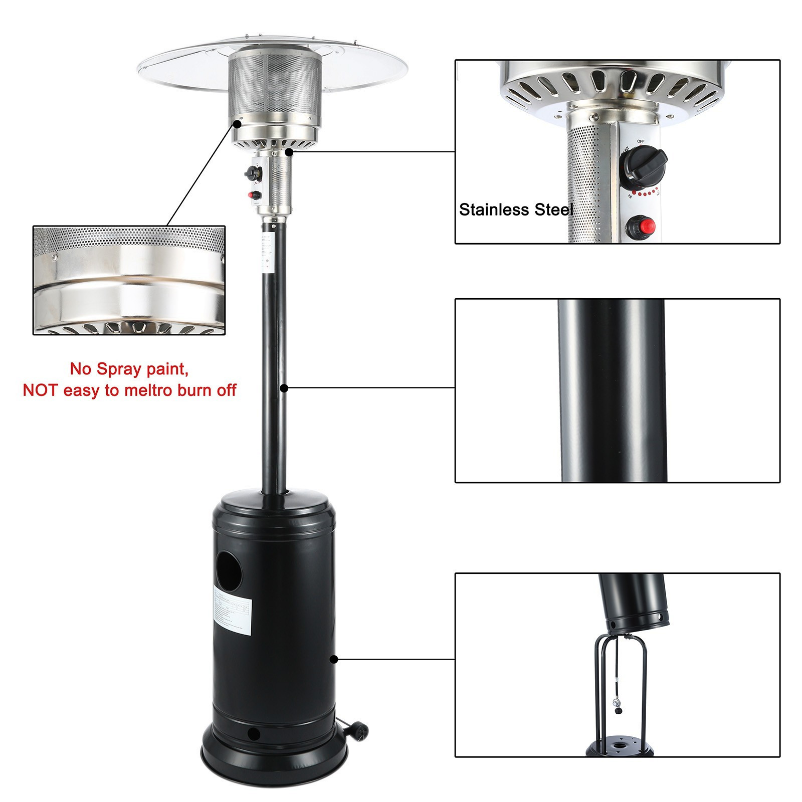 40# Propane Patio Heater With Wheels And Table Large Outdoor Gas Heater Camping Hiking Picnic Stove Adjustable Thermostat Tool