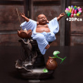 Gift 20Cones Zen Buddha Mascot Creative Ceramic Backflow Incense Burner Incense Cones Holder Yoga Ornament Assuaging and Calming