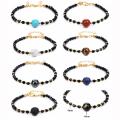 4MM Faceted Crystal Beads Bracelets with 10MM Stone Middle Chakras Healing Yoga Meditation Relax Anxiety Bangle for Womens Mens