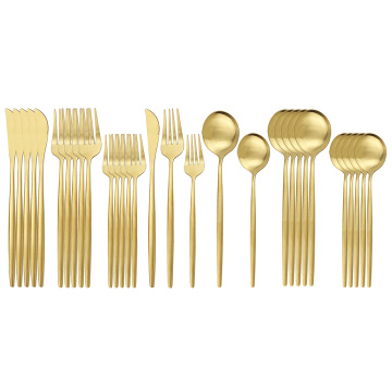 30Pcs/Set Gold Dinnerware Set Stainless Steel Cutlery Set Knives Forks Dessert Spoon Flatware Set Kitchen Flatware Tableware Set