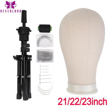 21/22/23''Training Mannequin Head Canvas Block Head Display Styling Manikin Head Wig Stand With T Pins Needles With Tripod