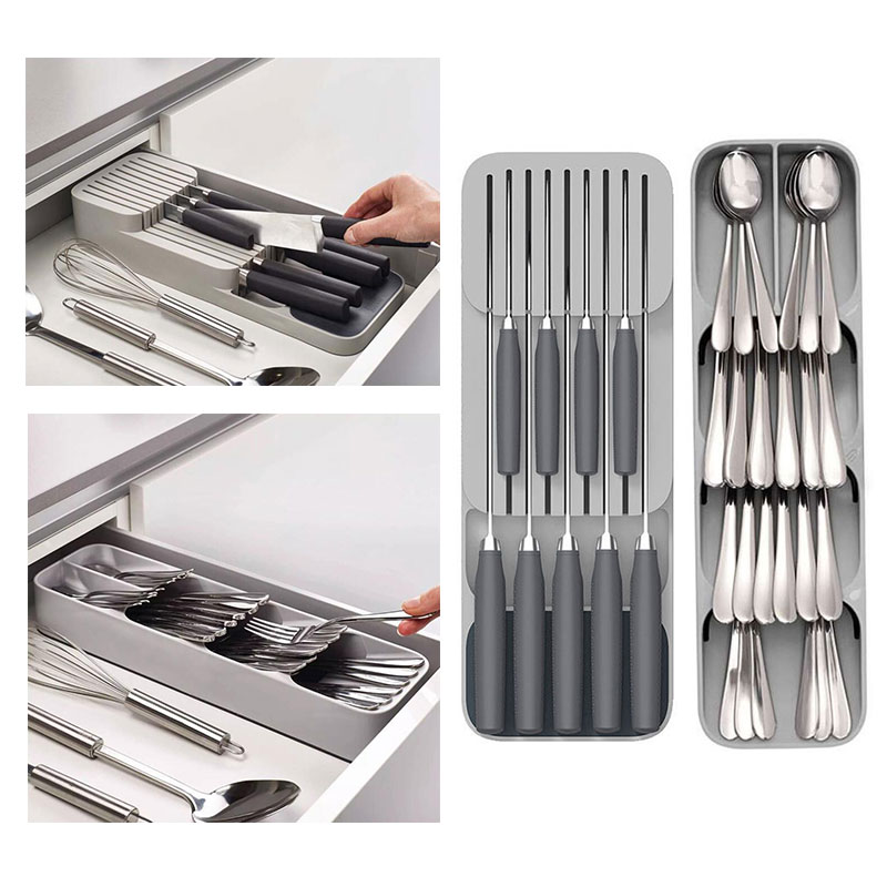 Cutlery Storage Box Plastic Knife Block Holder Drawer Knives Fork Spoons Storage Rack Knife Stand Cabinet Tray Kitchen Organizer