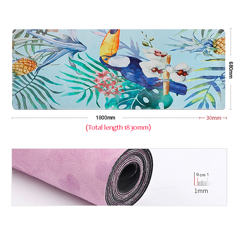 Portable Yoga Mats 183*68cm*1mm Thick Natural Rubber Suede Colorful Pattern Print Anti-skid Pilates Exercise Mat Tote