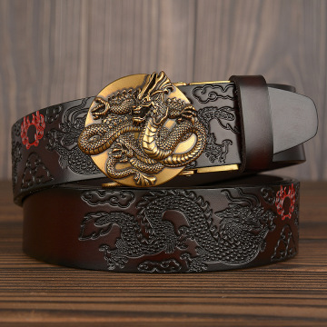 Fashion men's belt flying dragon pattern genuine leather belt brand style Golden Automatic buckle male business belt for man