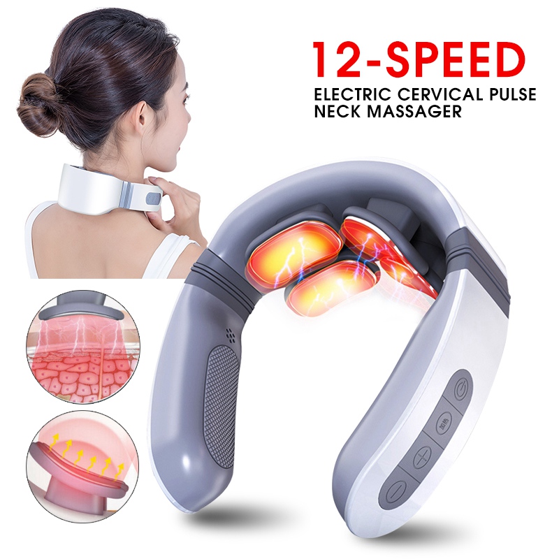NEW 12-Speed Smart Neck Massager Electric Cervical Pulse Pain Relief Tool Shoulder Massager Relaxation Physiotherapy Equipment