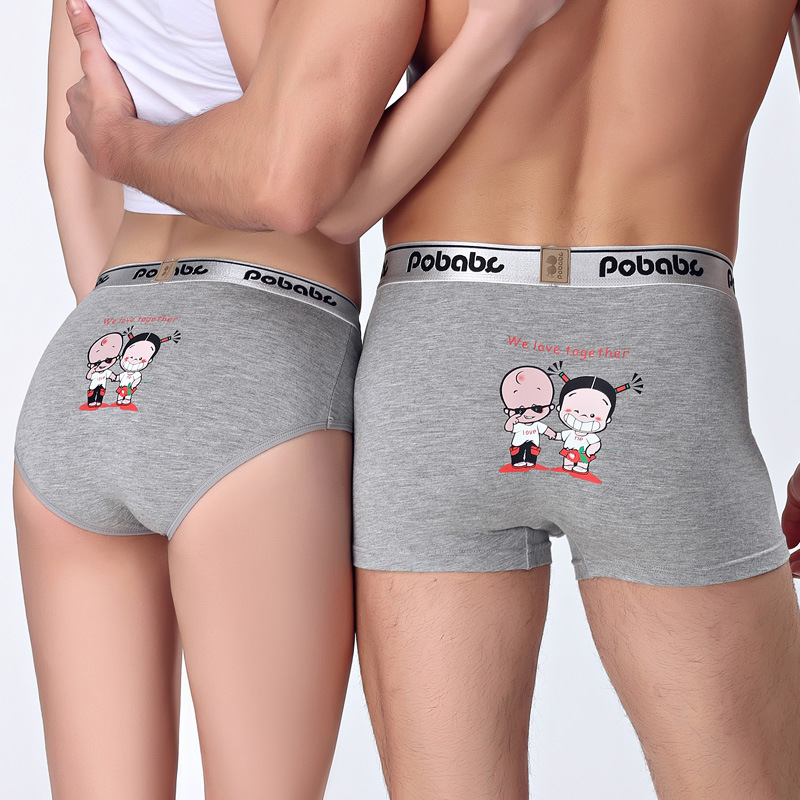 New 2Pcs Cotton Cartoon Couple Underpants Waist Flat Angle Male Youth Panties Lovely Female Briefs Fashion Couple Underwear Hot