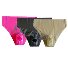 Latex Panties Men Open Erotic Underwear Latex Rubber Shorts with Ball and Half Penis Sheath Ring Sexy Lingerie Panties