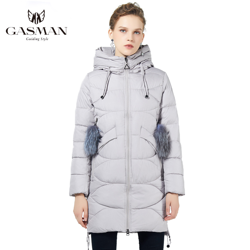 GASMAN 2019 Winter Women Brand Coat Jacket Down Medium Length Winter Women Hooded Warm Parka Fox Fur Women Outerwear Coats 18821