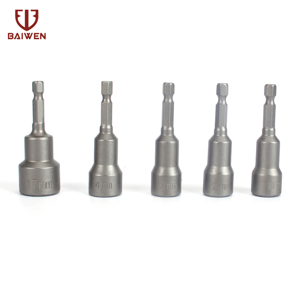 5Pcs 6-17mm Hex Socket Sleeve 1/4" Nozzles Drill Bits For Electric Screwdriver Strong Magnetic Nut