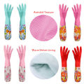 Flower Rubber Velvet Long Household Gloves Antiskid Household Dish Washing Cleaning Gloves Kitchen Tool