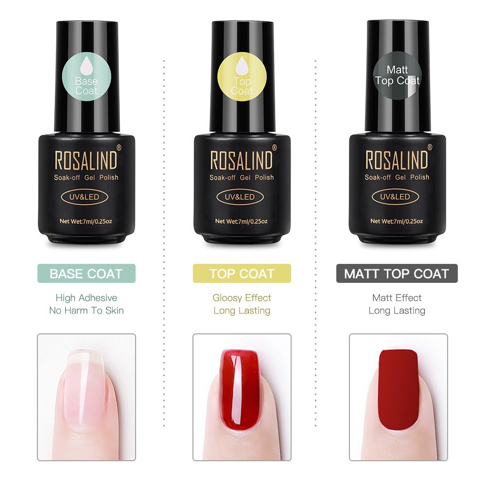 ROSALIND Matte Top Coat Cuticle oil Base Gel Nail Polish Hybrid Set For Manicure Nail Art Nail Gel Varnishes All For Nails Prep