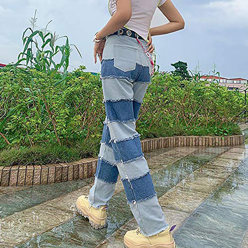 WENYUJH Streetwear Women Jeans Fashion Patchwork Harajuku Aesthetic Pants Jeans High Waisted Denim 90s Jeans Cuteandpsycho