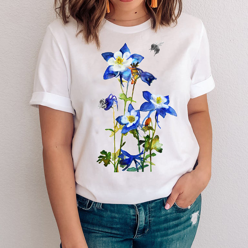 Women Graphic Flower Short Sleeve Style Girl Cute Printing 90s Clothes Lady Tees Print Tops Clothing Female Tshirt T-Shirt