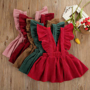 1-6T Kid Baby Girls Velvet Suspender Skirt Infant Toddler Ruffled Casual Strap Sundress Summer Outfit Clothes