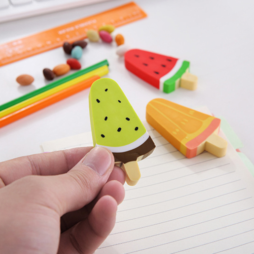 1pcs/lot Creative Cute Watermelon Orange Fruit School Supplies For Kids Eraser Rubber Stationery