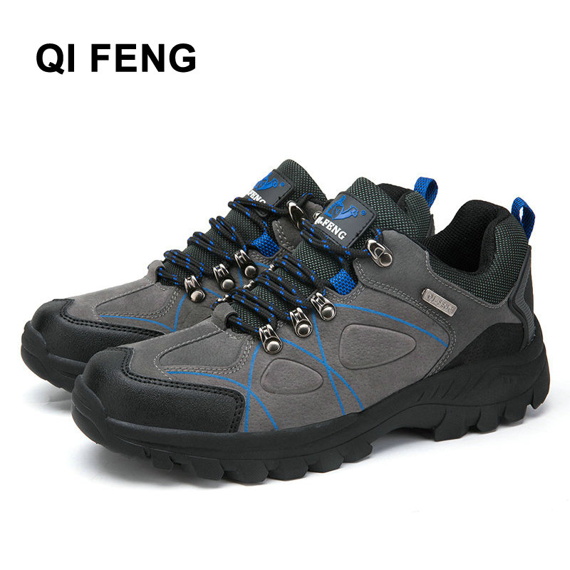 QIFENG 2021 New Outdoor Men Hiking Shoes Waterproof Breathable Classic Training Sneakers Lightweight Anti-Slip Trekking Shoes