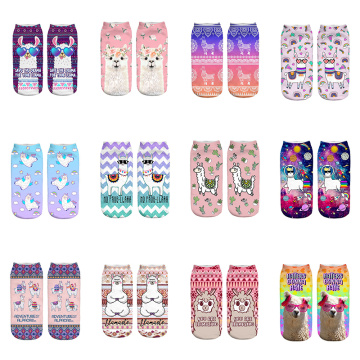 Cartoon Llama New Hot Girl Funny Meias Low Cut Ankle Sock Women Hosiery Printing SocksCalcetines Christmas Gift Socks