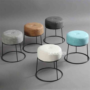 JD012 Modern Minimalist Round Stool Portable Stackable Metal and Leather Soft Cover Low Stool Living Room Soft Upholstered Stool