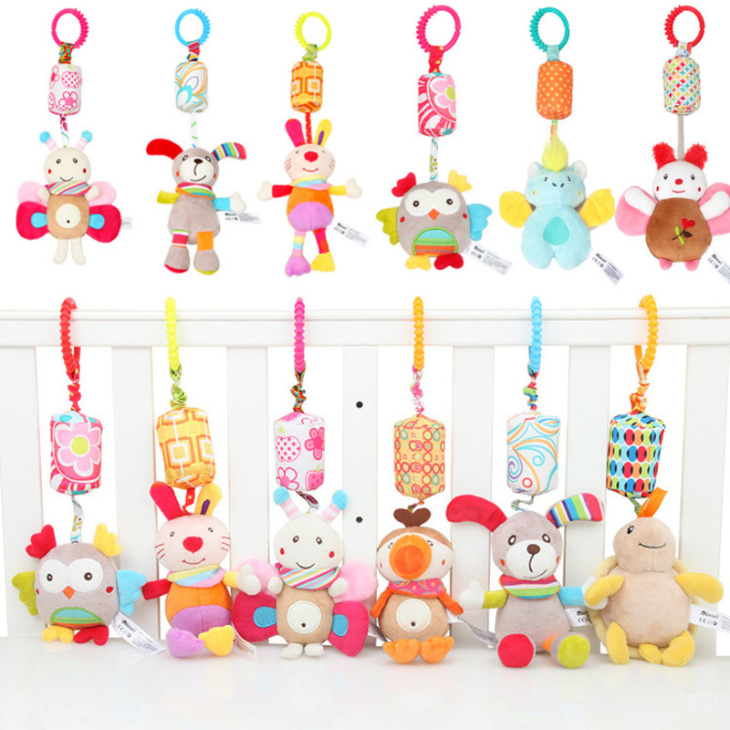 Cartoon Animal Rattle Baby Toys 0-12 Months Bed Stroller Crib Baby Mobile Hanging Rattles Newborn Plush Infant Educational Toys