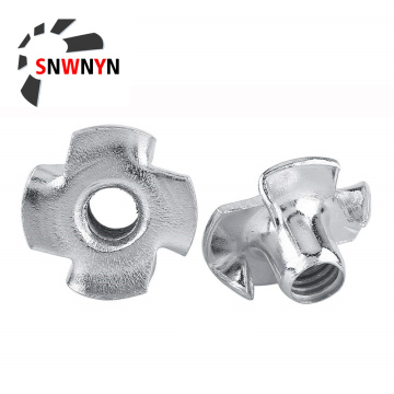 M3 M4 M5 M6 M8 M10 M12 Zinc Plated Four Claws Nut Speaker T-Nut Blind Pronged Insert Tee Nut Furniture Hardware 5/10/20/50PCS