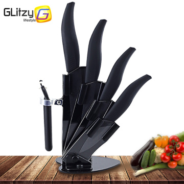 Ceramic Knife 3 4 5 6 inch Zirconia Kitchen Knife + Peeler + Holder Set Black Blade Chef Fruit Utility Cooking Knives Cuter