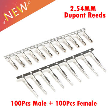 100pcs male + 100pcs Female 2.54mm Dupont reed Dupont Jumper Wire 2.54 Dupont languette Connector Terminal Pins Crimp