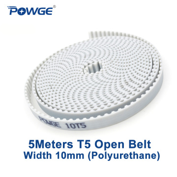 POWGE 5Meters Trapezoid T5 Open synchronous belt T5-10mm width 10mm Polyurethane steel PU 10T5 open Timing Belts 3D printer