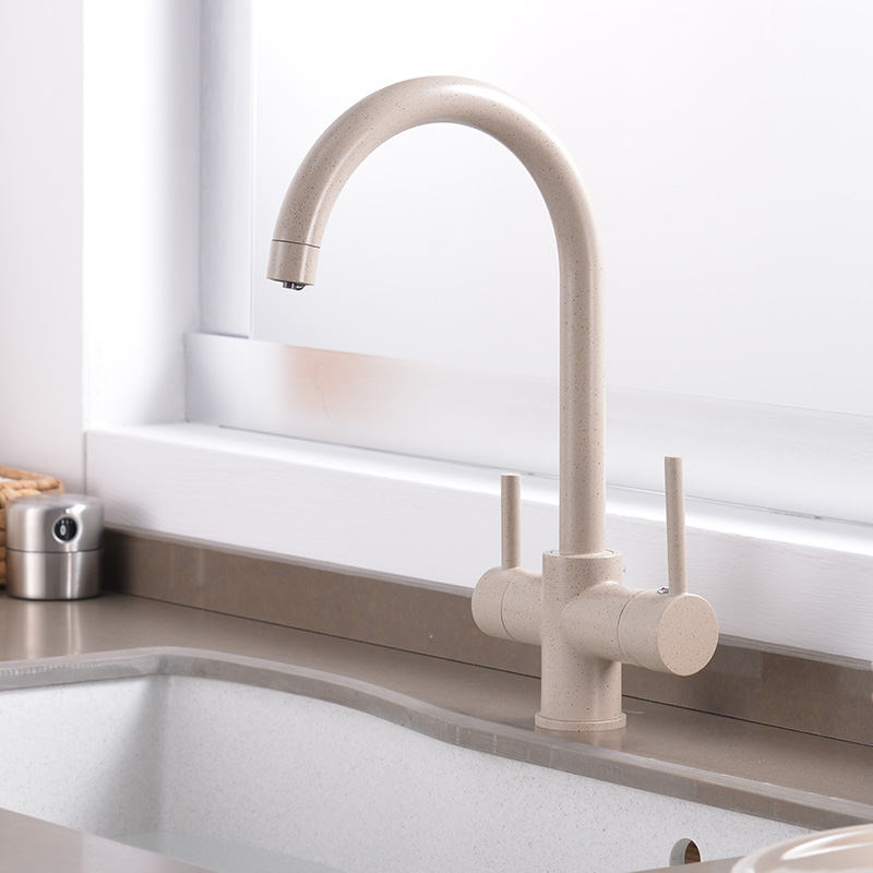 drinking Water Purification Tap Beige&Chrome Kitchen sink Faucet mixer Design 360 Degree Rotation filtered Kitchen Faucet