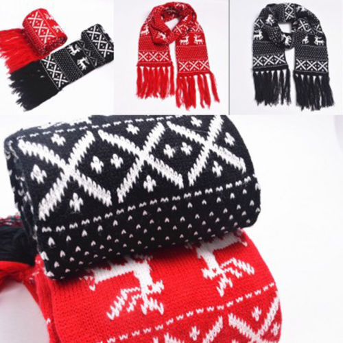 Hot Fashion 2018 NEW Winter Scarf Double Sided Warm Christmas Xmas Snow Deer Wool Knitted Scarve